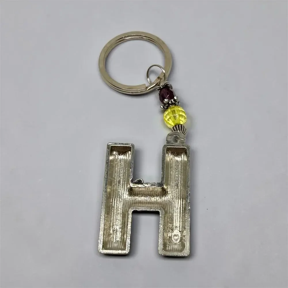 Letter H Keychain Purple Enamel Rhinestone Floral Beaded 5”